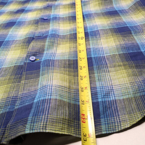 Robert Talbott Linen Shirt XL Long Sleeve Colorful Blue Yellow Plaid button down - Picture 10 of 13